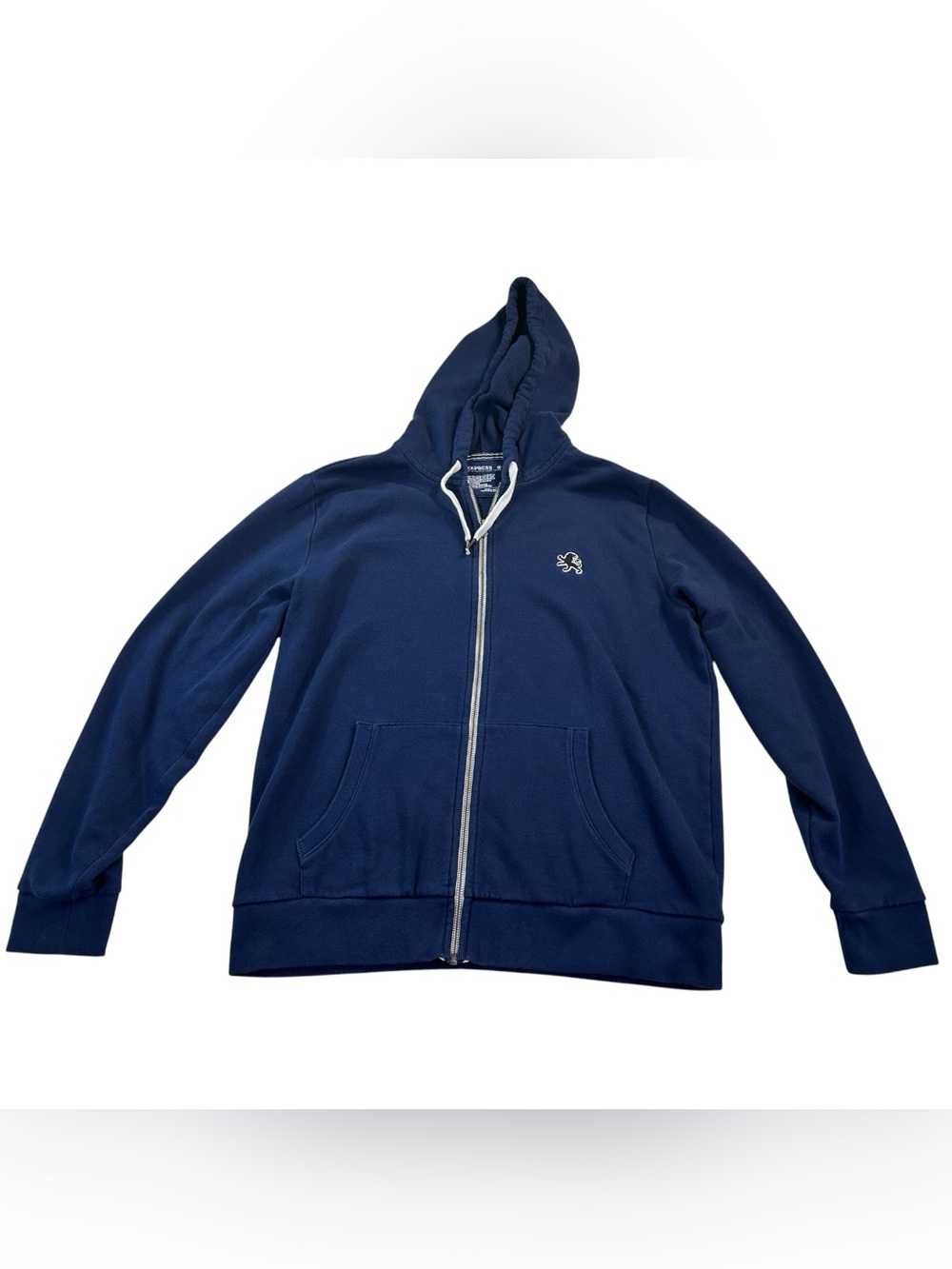 Express Men’s L Lion Logo Full Zip Fleece Hoodie Preppy Y2K Navy Blue
